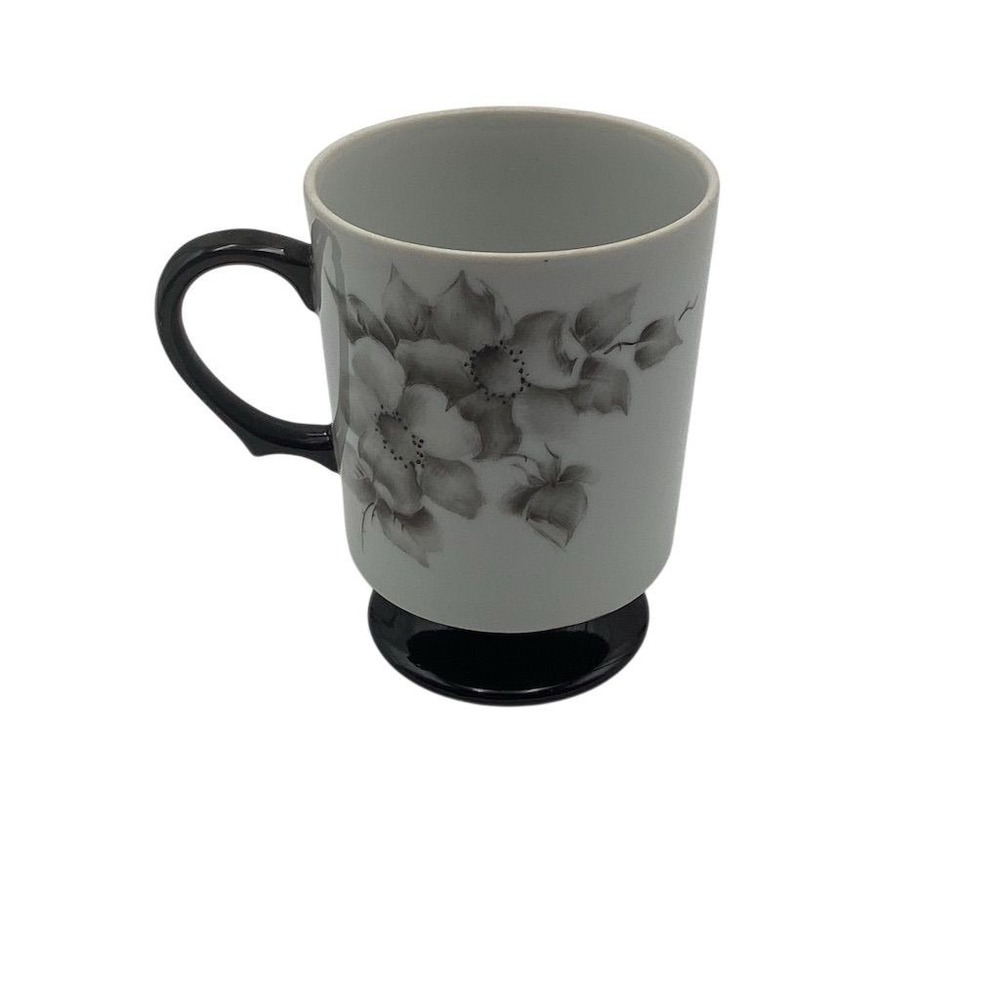 Black Floral Ceramic Mug 18 oz Minimalist Design